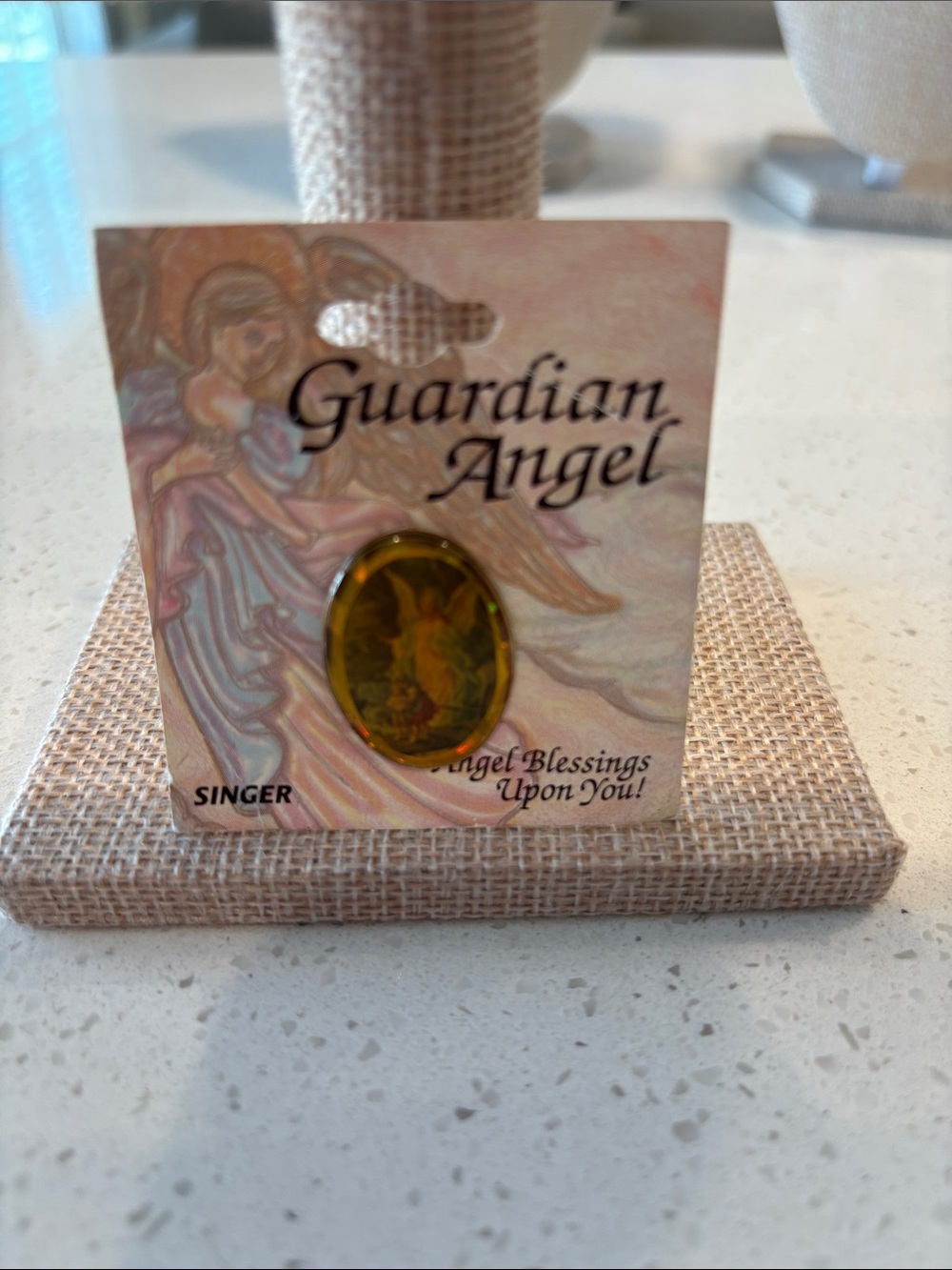 Vintage Singer Guardian Angel Lapel Pin Oval